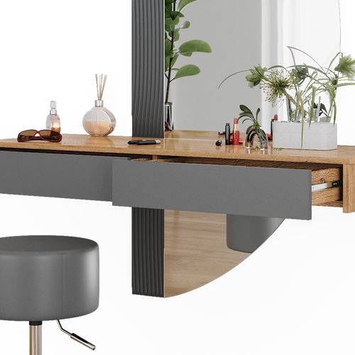 Coiffeuse Melisa 47689 Gris 120cm Avec Éclairage Et Tabouret