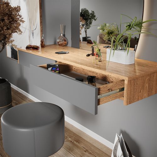 Coiffeuse Melisa 47689 Gris 120cm Avec Éclairage Et Tabouret