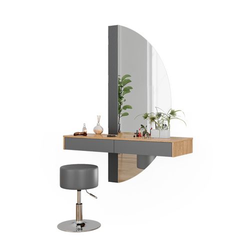 Coiffeuse Melisa 47689 Gris 120cm Avec Éclairage Et Tabouret