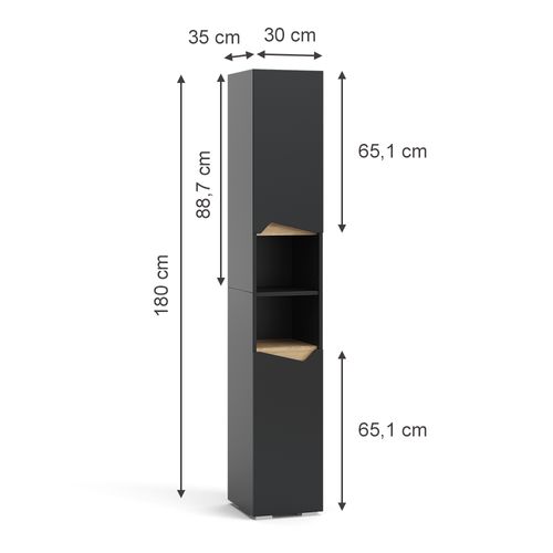 Colonne De Salle De Bain Marelle, Anthracite, 30x180cm Avec Portes, Et Compartiments Ouverts