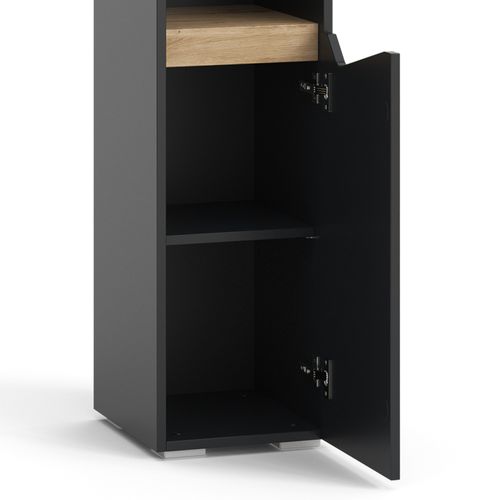 Colonne De Salle De Bain Marelle, Anthracite, 30x180cm Avec Portes, Et Compartiments Ouverts