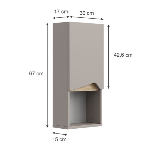Demi Colonne Marelle, Grège, 30x67cm Avec Porte Et Compartiment Ouvert