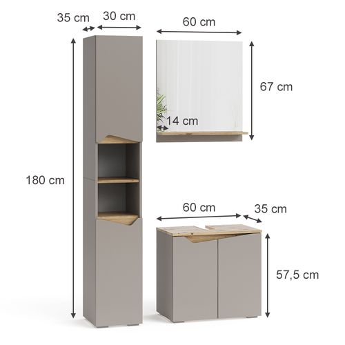 Ensemble Meubles Bain Marelle, Grège, 3 Pièces