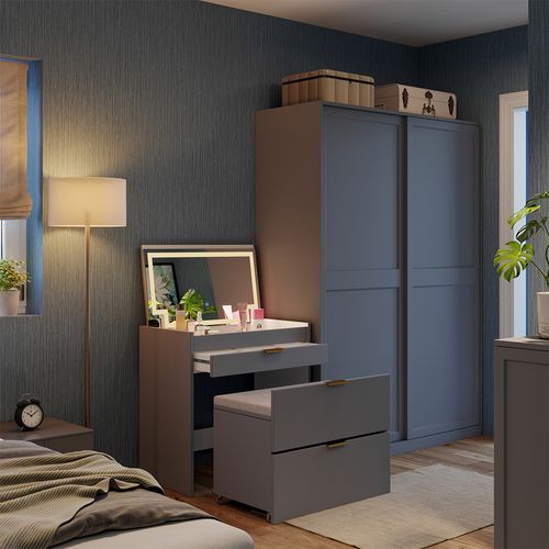 Coiffeuse Wanja 42870 Gris 80cm Avec Banc Et Miroir LED