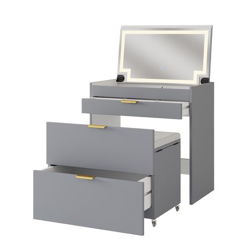 Coiffeuse Wanja 42870 Gris 80cm Avec Banc Et Miroir LED