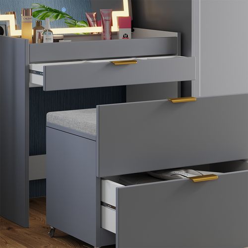 Coiffeuse Wanja 42870 Gris 80cm Avec Banc Et Miroir LED
