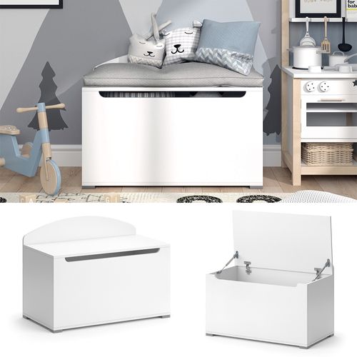 Coffre à Jouets Arno, Blanc, 85x63.7cm Avec Couvercle