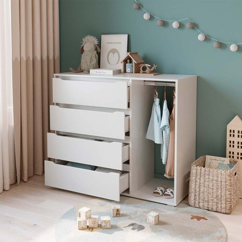 Armoire Pour Enfants Ruben, Blanc, 120x101.9cm Avec 4 Tiroirs