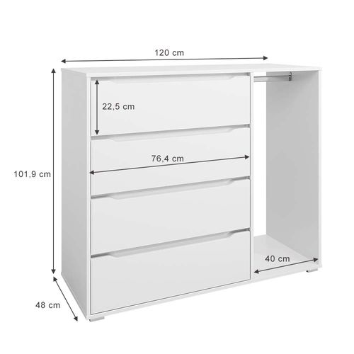 Armoire Pour Enfants Ruben, Blanc, 120x101.9cm Avec 4 Tiroirs