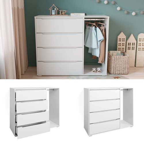 Armoire Pour Enfants Ruben, Blanc, 120x101.9cm Avec 4 Tiroirs