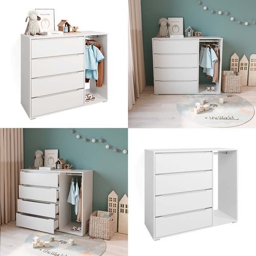 Armoire Pour Enfants Ruben, Blanc, 120x101.9cm Avec 4 Tiroirs
