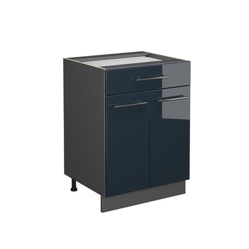 Meuble Cuisine Fame-line 48801 Bleu Foncé Brillant 60cm Avec Tiroir, Sans Pt