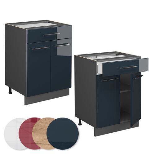 Meuble Cuisine Fame-line 48801 Bleu Foncé Brillant 60cm Avec Tiroir, Sans Pt