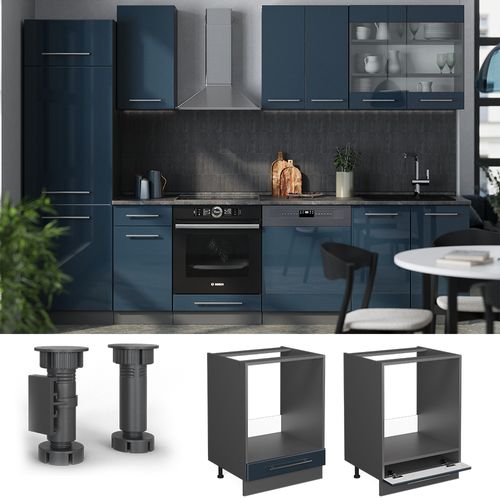 Meuble Pour Four Fame-line 48819 Bleu Foncé Brillant 60cm , Pt Chêne