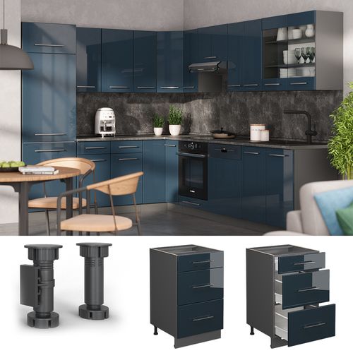 Meuble Cuisine Fame-line 48821 Bleu Foncé Brillant 50cm Sans Pt