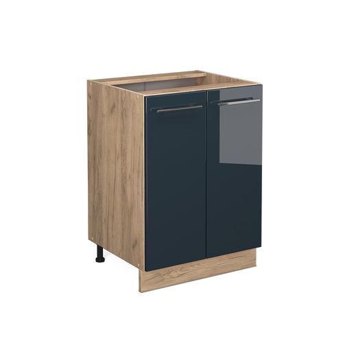 Meuble Bas De Cuisine Fame-line 48844 Bleu Foncé Brillant 60cm Sans Pt
