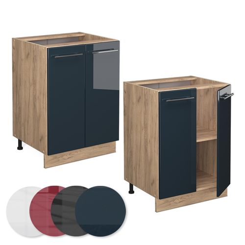 Meuble Bas De Cuisine Fame-line 48844 Bleu Foncé Brillant 60cm Sans Pt