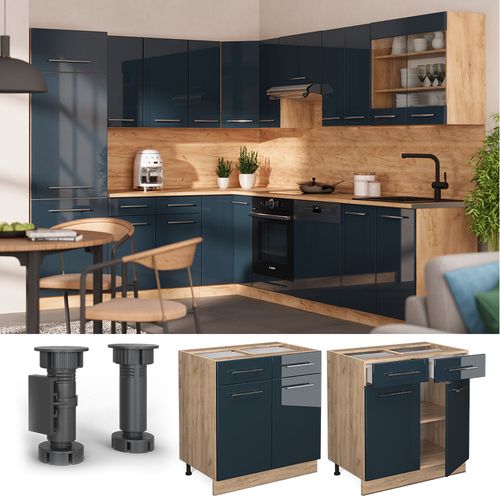 Meuble Cuisine Fame-line 48860 Bleu Foncé Brillant 80cm Sans Pt