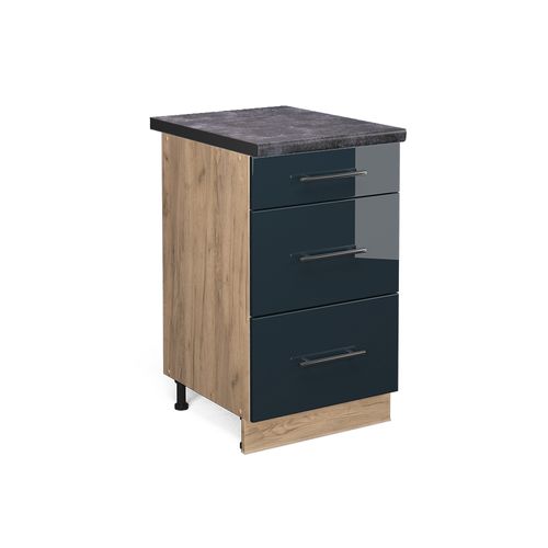 Meuble Cuisine Fame-line 48873 Bleu Foncé Brillant 50cm , Pt Anthracite