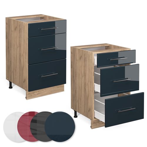 Meuble Cuisine Fame-line 48873 Bleu Foncé Brillant 50cm , Pt Anthracite