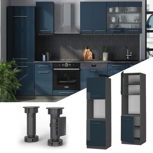 Meuble Pour Four Fame-line 48885 Bleu Foncé Brillant 60cm Ouvert