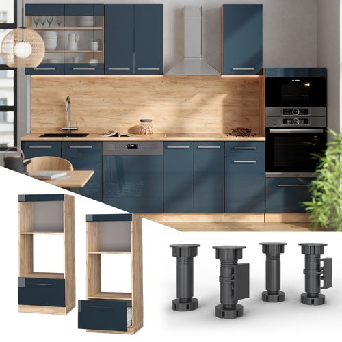 Armoire Micro-ondes Fame-line 48896 Bleu Foncé Brillant 60cm Ouvert