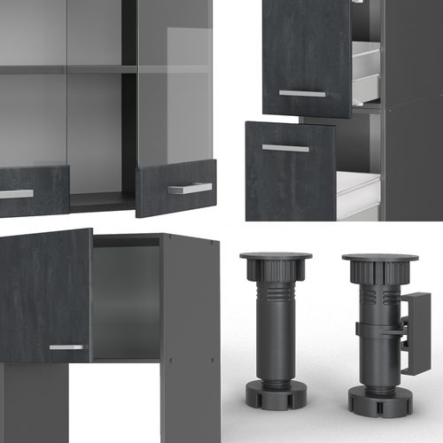 Cuisine Complète  R-line 49346 Noir Béton/anthracite 350cm , Pt Chêne