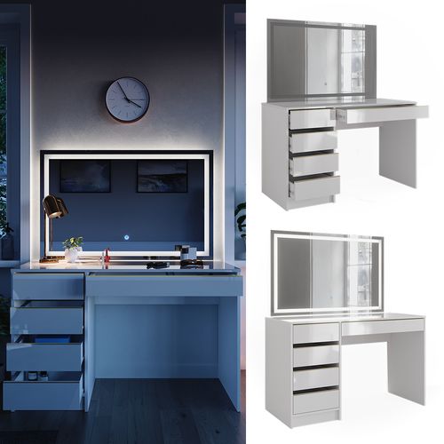 Coiffeuse Sherry 47707 Blanc/or 120cm Avec Miroir LED