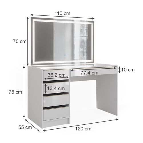 Coiffeuse Sherry 47707 Blanc/or 120cm Avec Miroir LED