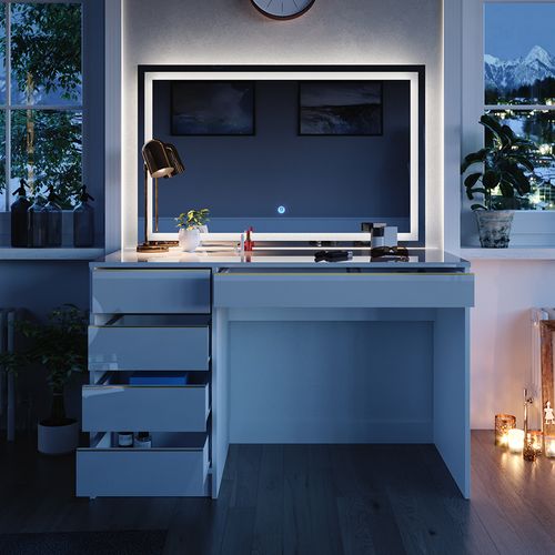 Coiffeuse Sherry 47707 Blanc/or 120cm Avec Miroir LED