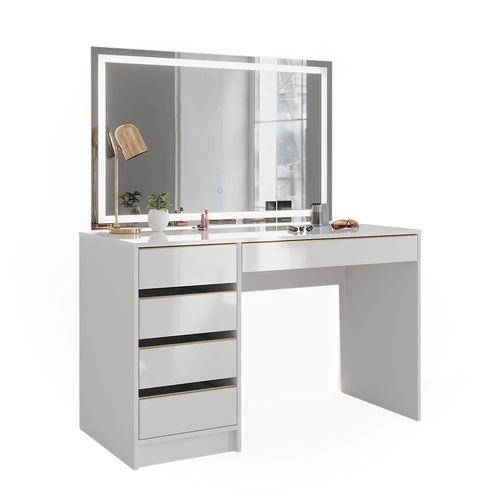 Coiffeuse Sherry 47707 Blanc/or 120cm Avec Miroir LED