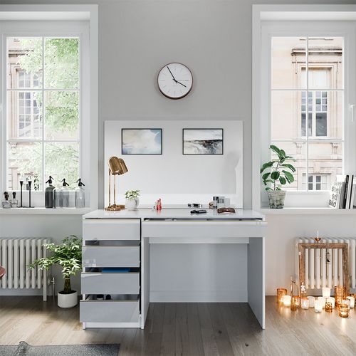 Coiffeuse Sherry, Blanc/or, 120cm Avec Miroir