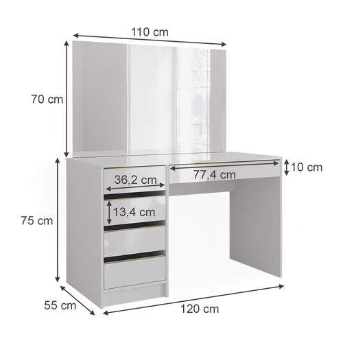 Coiffeuse Sherry, Blanc/or, 120cm Avec Miroir