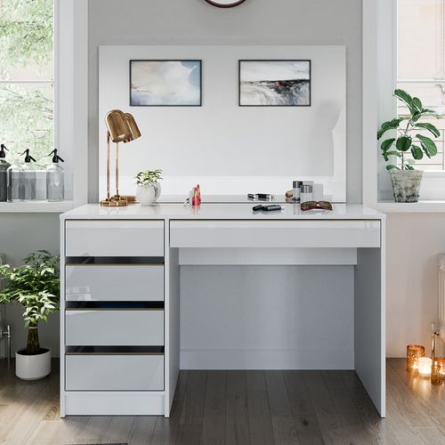 Coiffeuse Sherry, Blanc/or, 120cm Avec Miroir