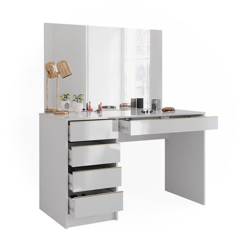 Coiffeuse Sherry, Blanc/or, 120cm Avec Miroir