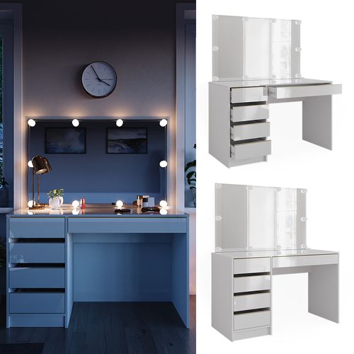 Coiffeuse Sherry 47712 Blanc/or 120cm Avec Éclairage LED