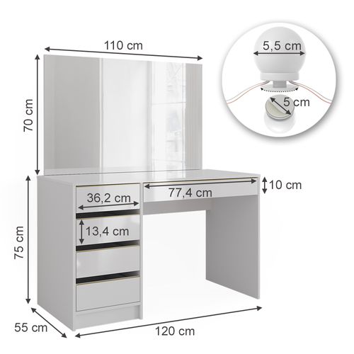 Coiffeuse Sherry 47712 Blanc/or 120cm Avec Éclairage LED