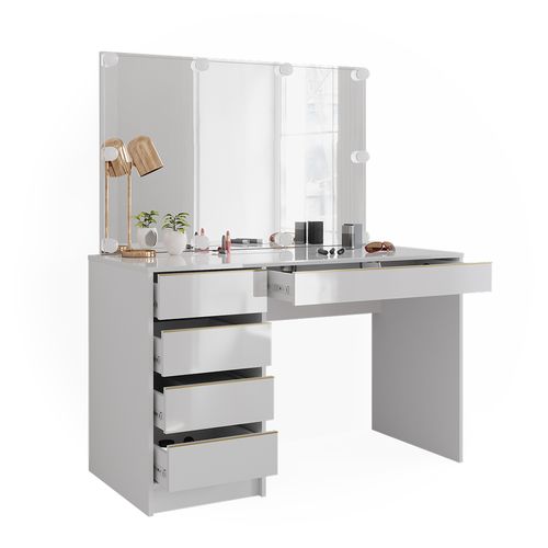 Coiffeuse Sherry 47712 Blanc/or 120cm Avec Éclairage LED