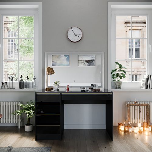 Coiffeuse Sherry 47713 Noir/or 120cm Avec Miroir LED