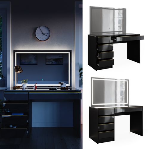 Coiffeuse Sherry 47713 Noir/or 120cm Avec Miroir LED