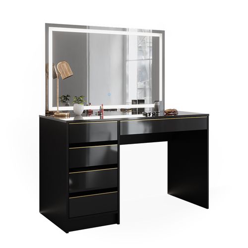Coiffeuse Sherry 47713 Noir/or 120cm Avec Miroir LED