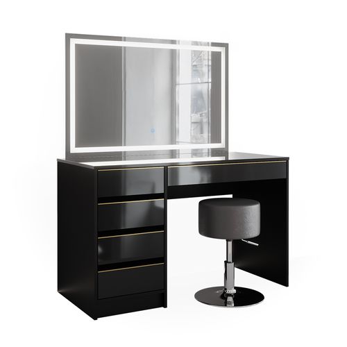 Coiffeuse Sherry 47714 Noir/or 120cm Avec Miroir LED Et Tabouret