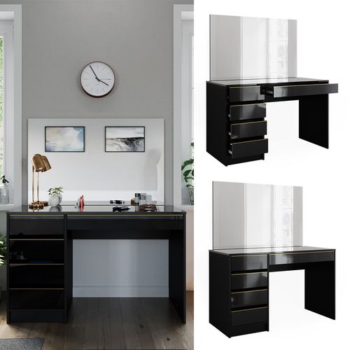 Coiffeuse Sherry 47715 Noir/or 120cm Avec Miroir