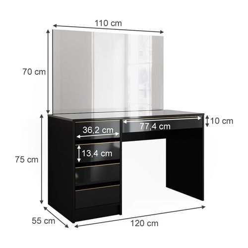 Coiffeuse Sherry 47715 Noir/or 120cm Avec Miroir