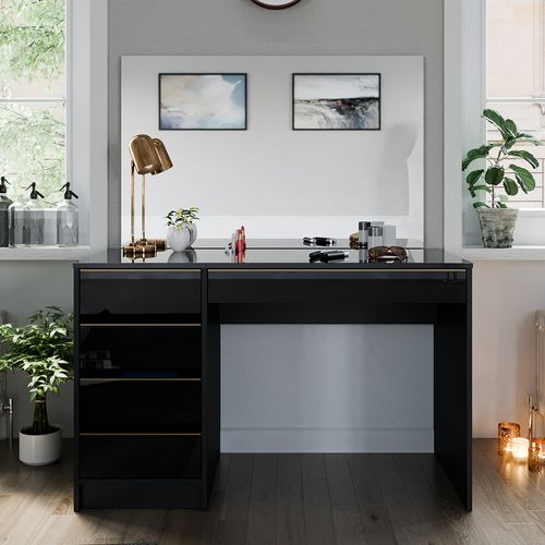 Coiffeuse Sherry 47715 Noir/or 120cm Avec Miroir