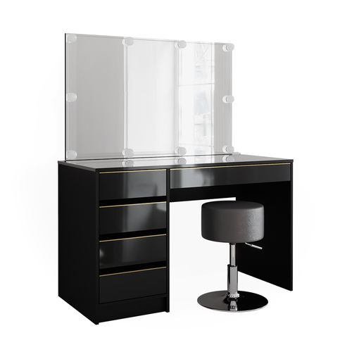 Coiffeuse Sherry 47717 Noir/or 120cm Avec Éclairage LED Et Tabouret