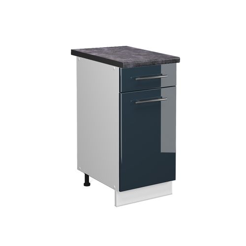 Meuble Cuisine Fame-line 49559 Bleu Foncé Brillant 40cm , Pt Anthracite