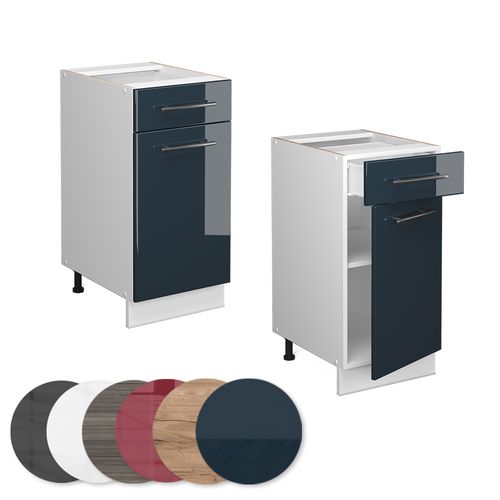 Meuble Cuisine Fame-line 49560 Bleu Foncé Brillant 40cm , Pt Chêne