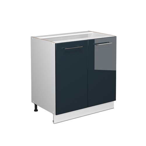 Meuble Bas Sous-évier Fame-line 49580 Bleu Foncé Brillant 80cm Avec Étagère, Sans Pt