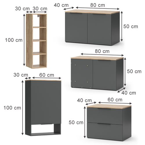 Meuble Mural Wido 49805 Anthracite 5 Pièces